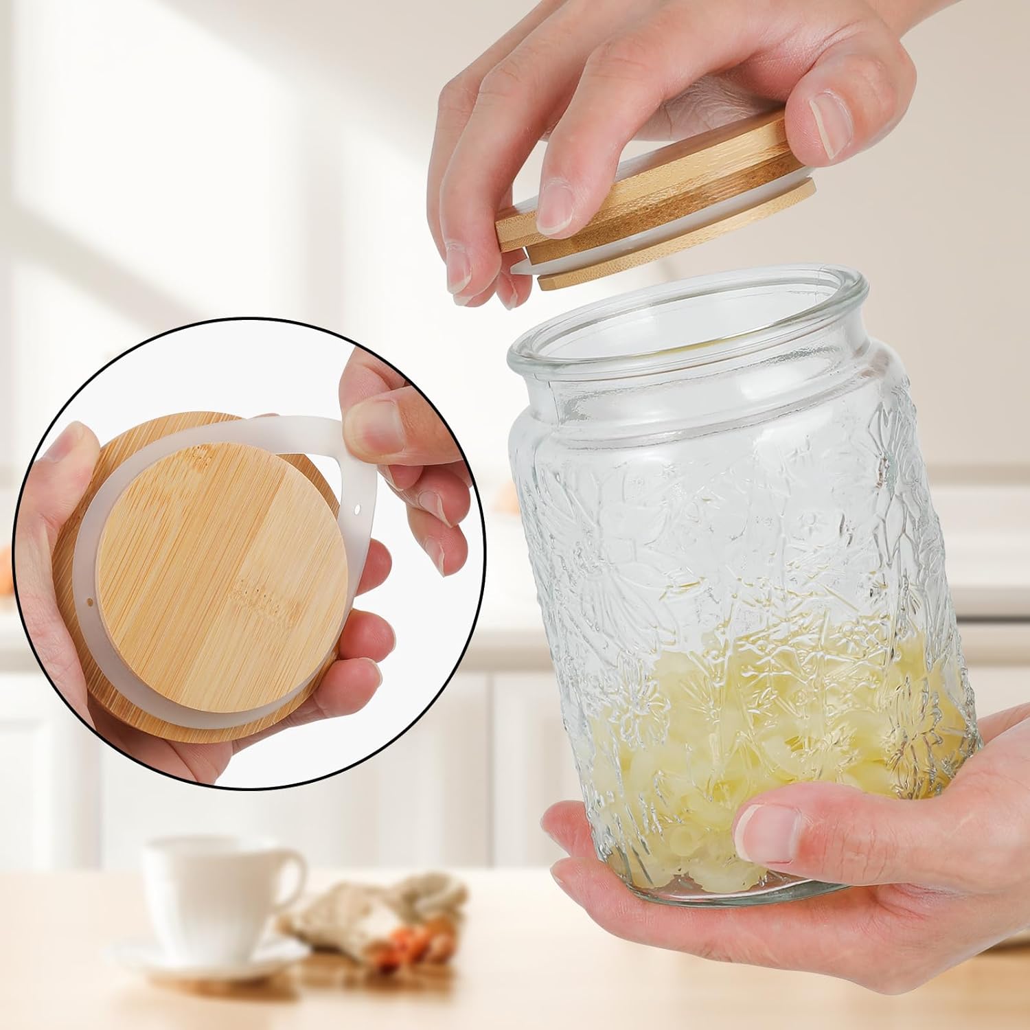 Vintage Glass Jars, Airtight Storage Jars with Bamboo Lid, Food Storage Container Jar, Candy Jar, Pantry, Tea, Sugar, Coffee Tea- 23.5 Oz (2 Pcs) Vintage Glass Jars, Airtight Storage Jars with Bamboo Lid, Food Storage Container Jar, Candy Jar, Pantry, Tea, Sugar, Coffee Tea- 23.5 Oz (2 Pcs)